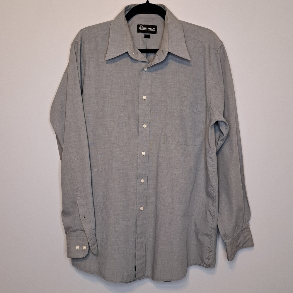 CARLO PALAZZO - Y2K - Long Sleeve Dress Shirt - 16 (34/35) - Heather Grey - EUC